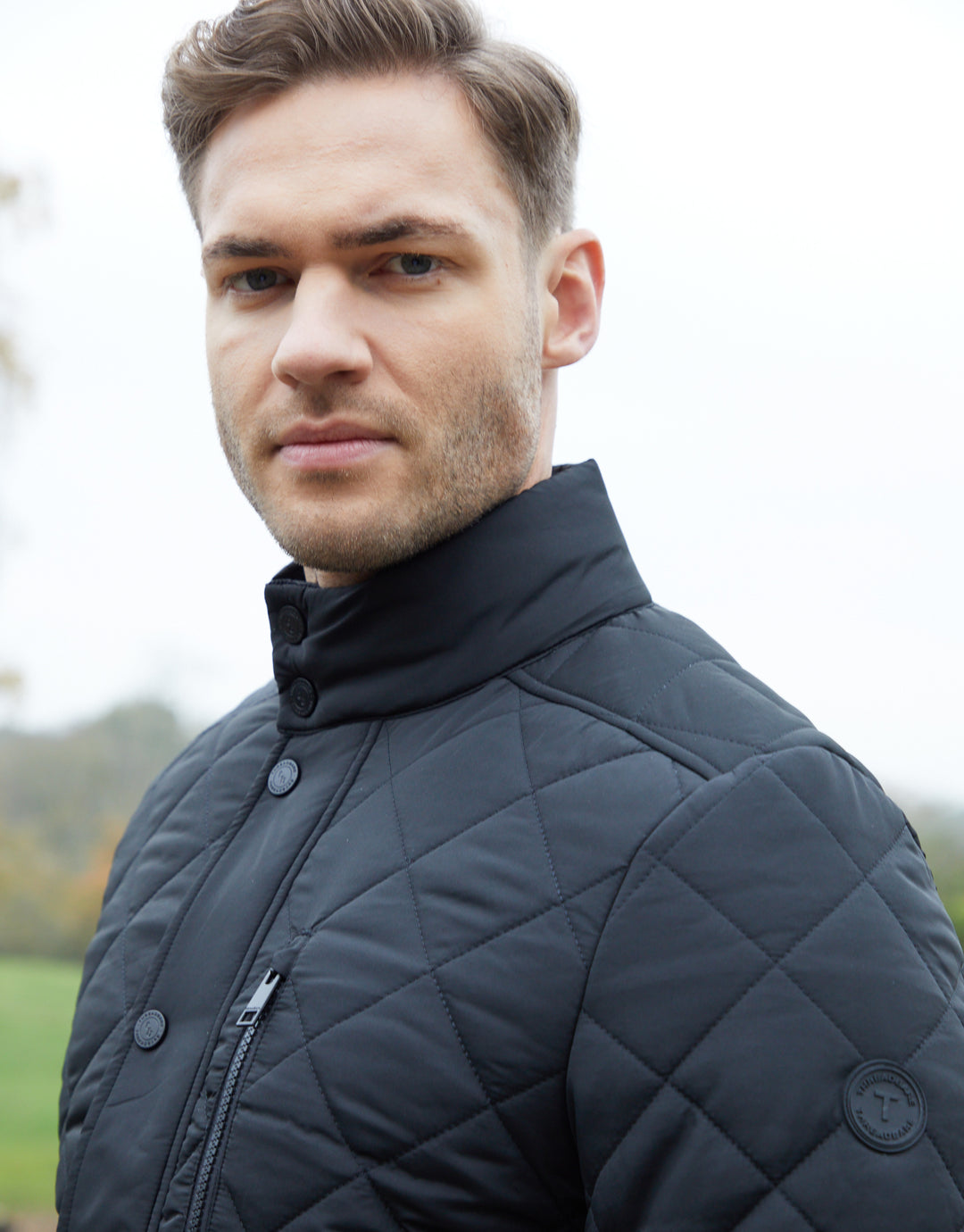 Black Funnel Neck Diamond Quilted Jacket