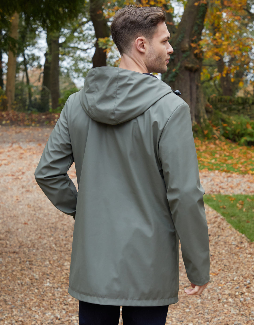 Khaki Green Microfleece Lined Longline Hooded Raincoat