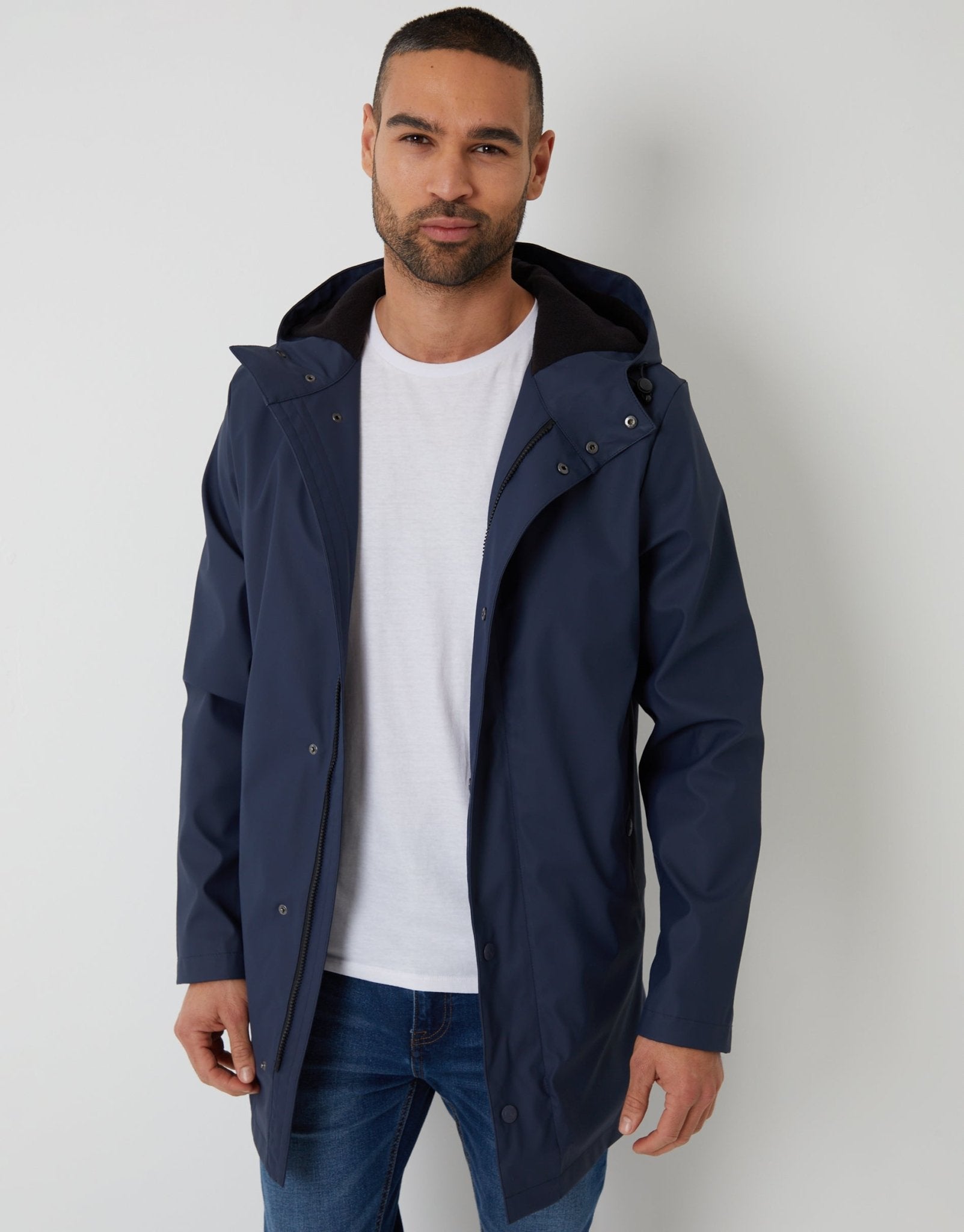 Threadbare Carol Threadbare Men's Microfleece Lined Hooded Raincoat in Navy