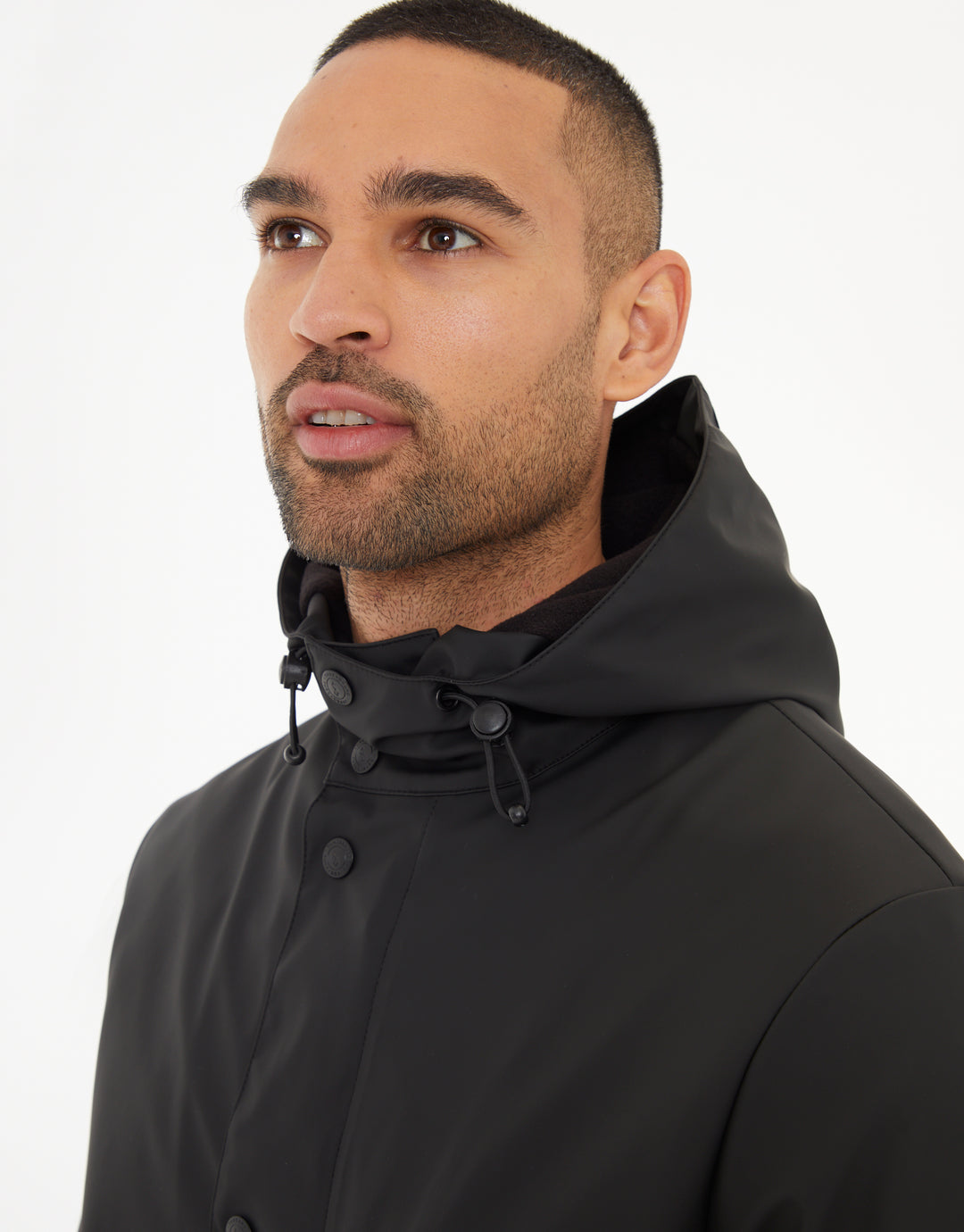 Black Microfleece Lined Longline Hooded Raincoat