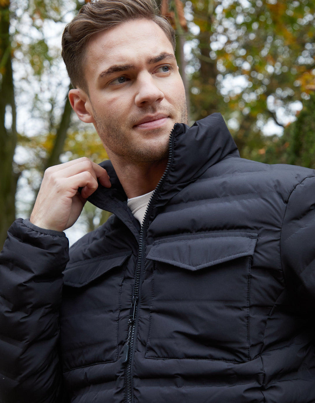 Black Funnel Neck Puffer Jacket
