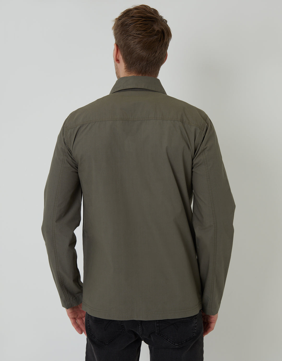 Khaki Green Cotton Poplin Lightweight Collared Jacket