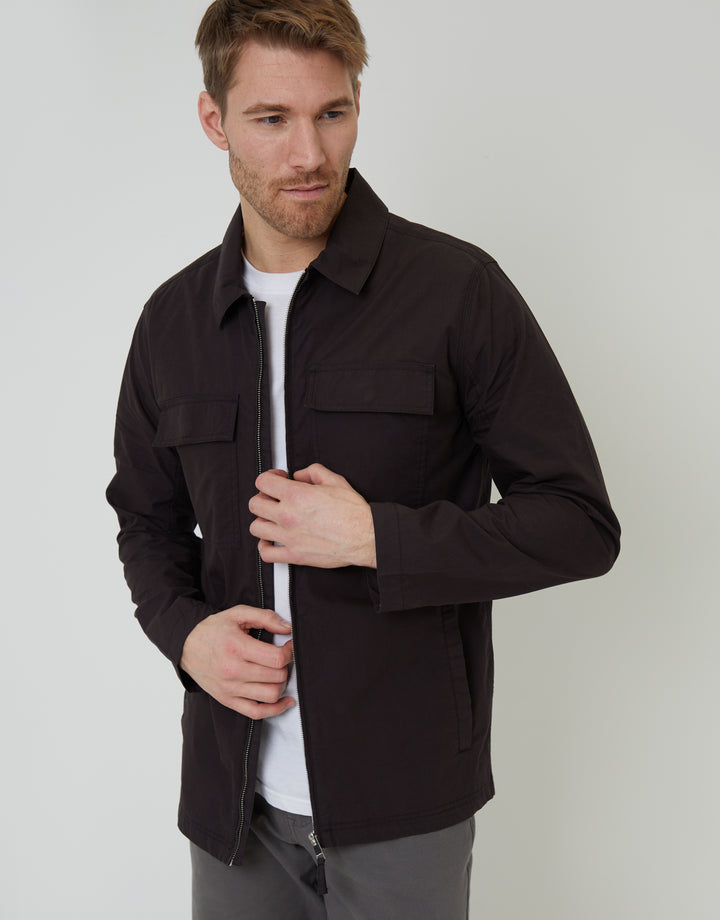 Black Cotton Poplin Lightweight Collared Jacket