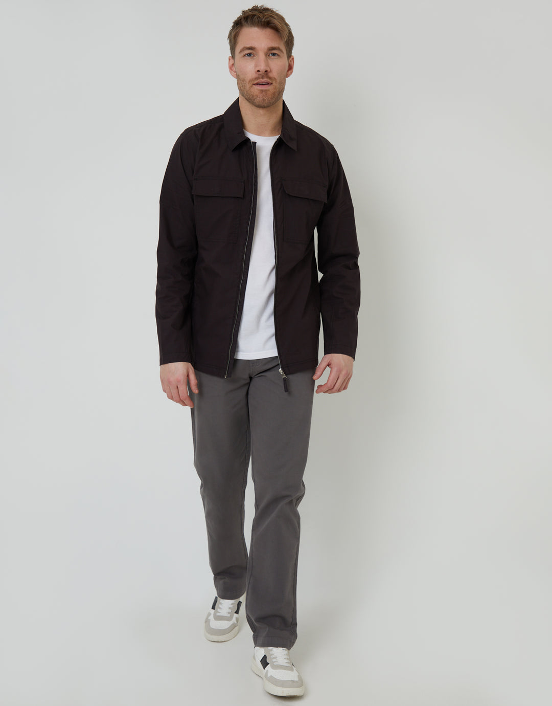 Black Cotton Poplin Lightweight Collared Jacket