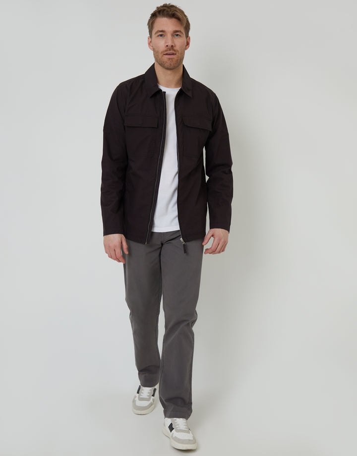 Black Cotton Poplin Lightweight Collared Jacket