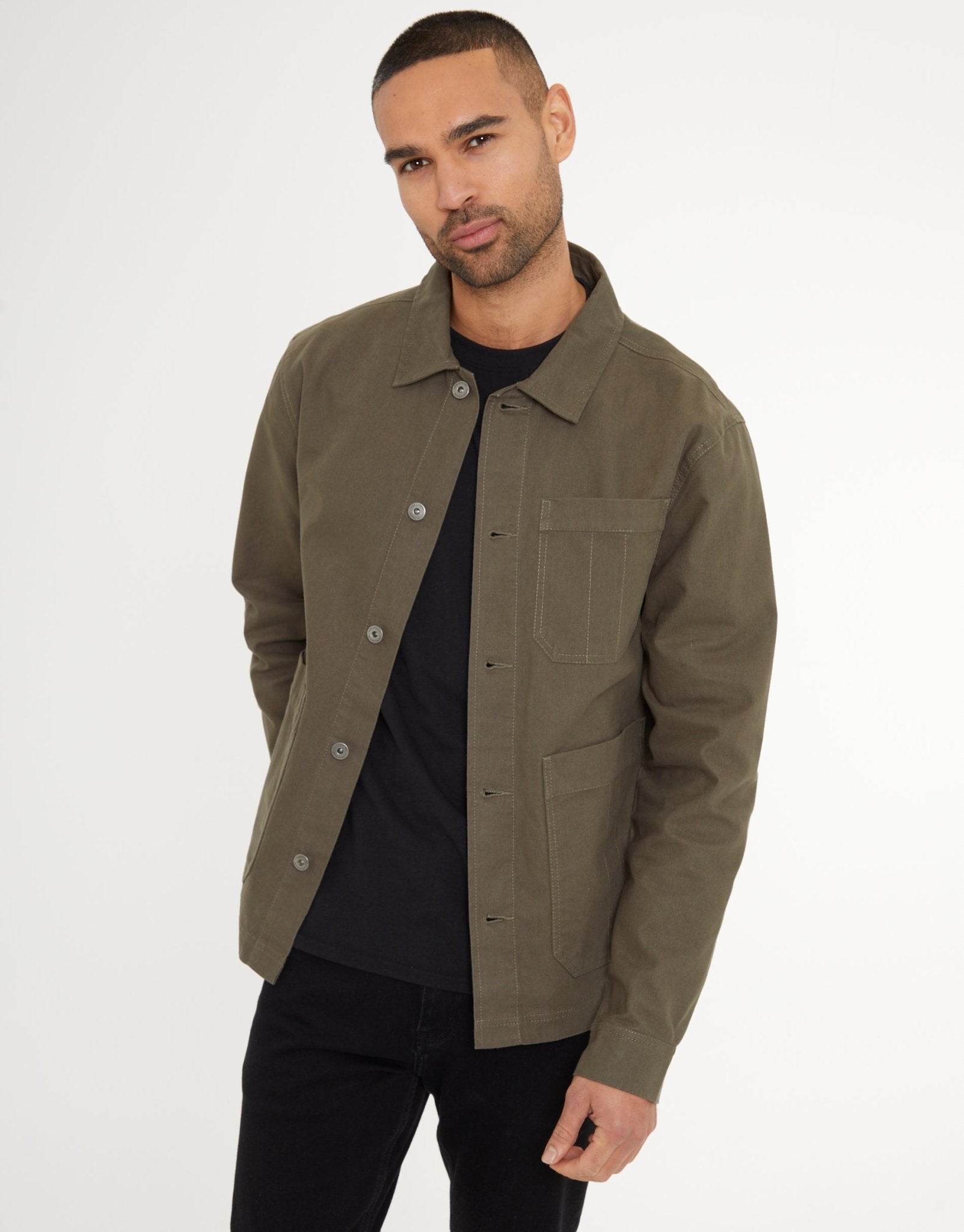 Threadbare Men's Button Up Collared Utility Jacket in Khaki