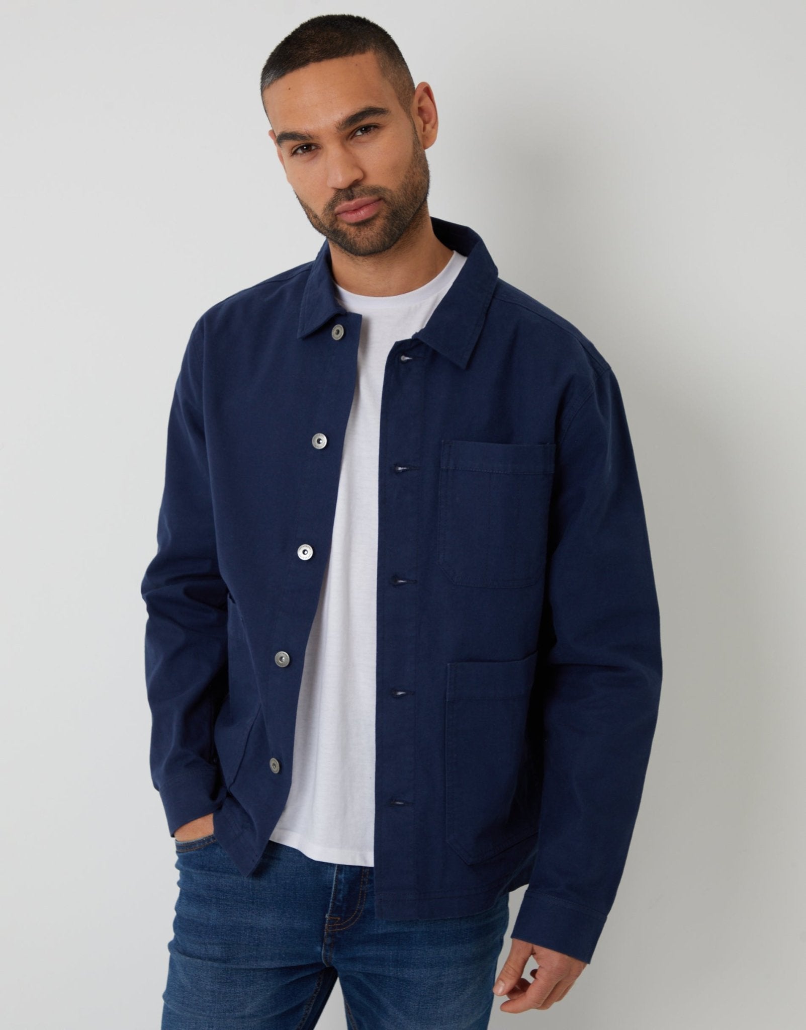 Threadbare Men's Button Up Collared Utility Jacket in Navy