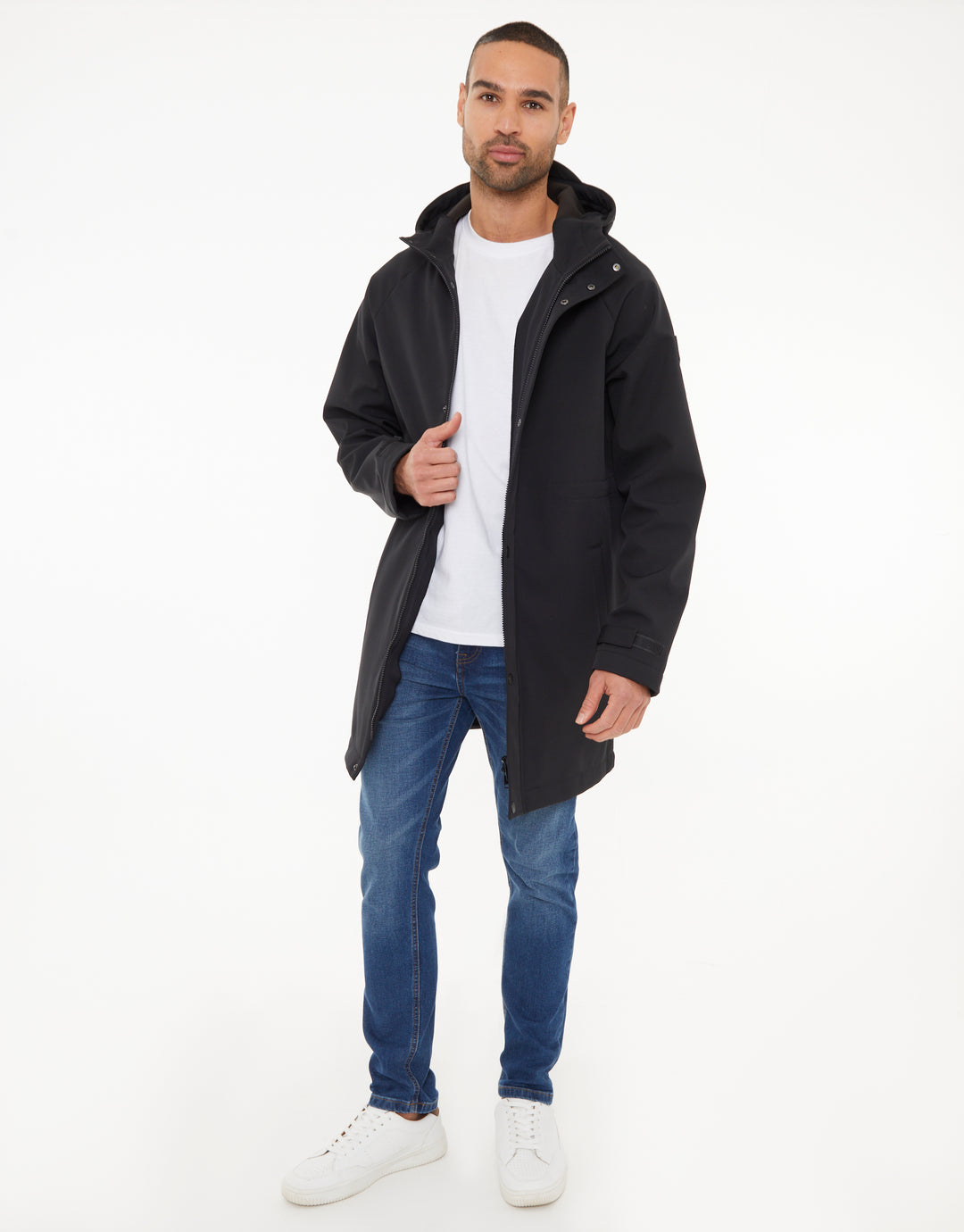 Black Stretch Hooded Tie Waist Coat