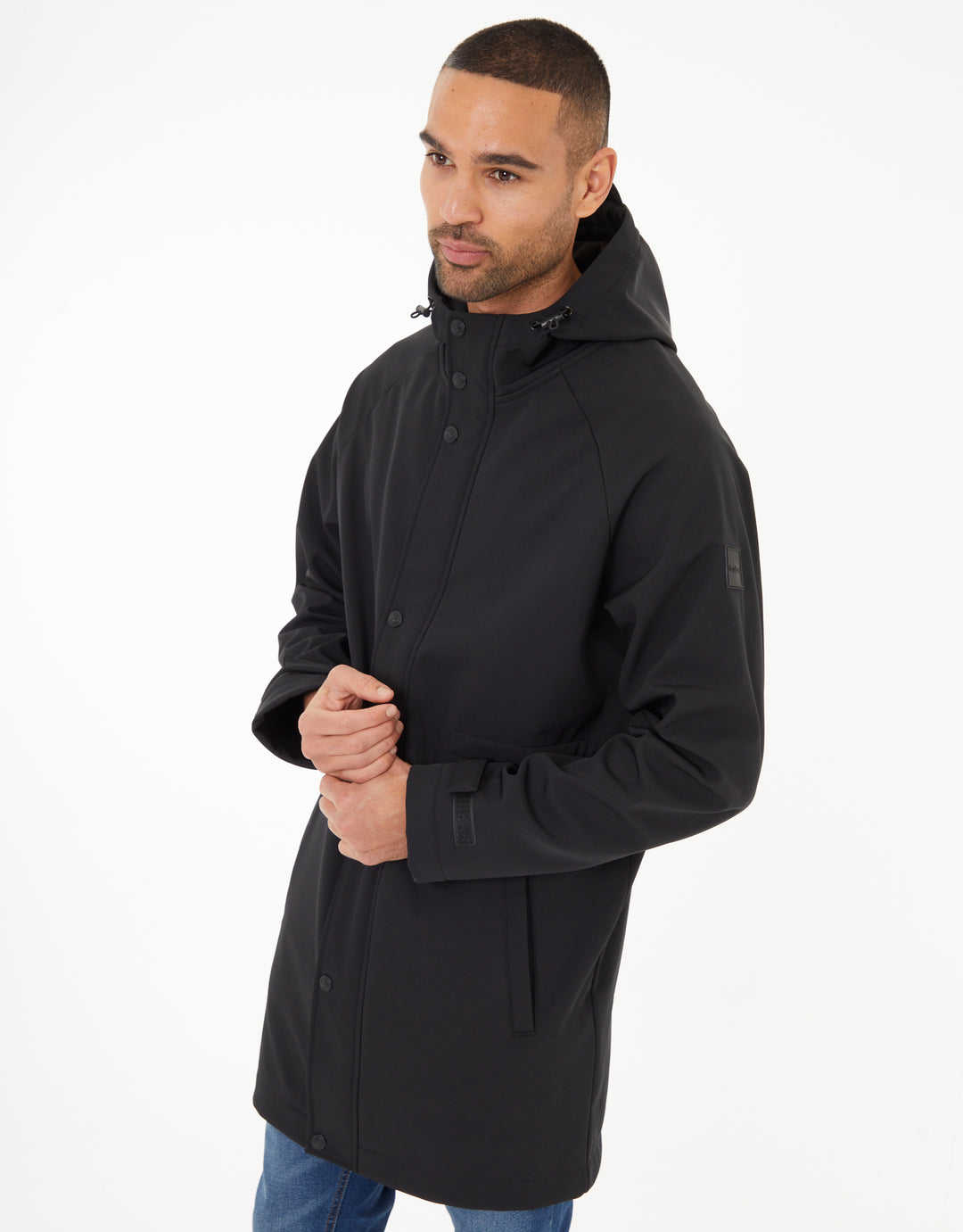 Black Stretch Hooded Tie Waist Coat