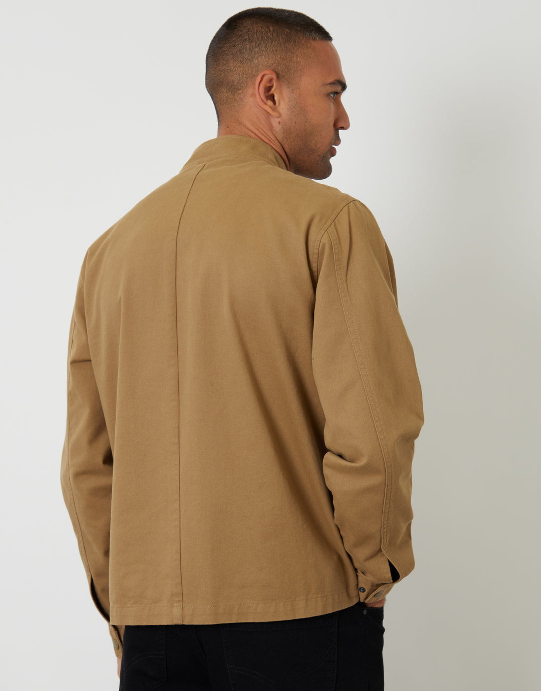 Dark Stone Cotton Twill Lightweight Funnel Neck Jacket