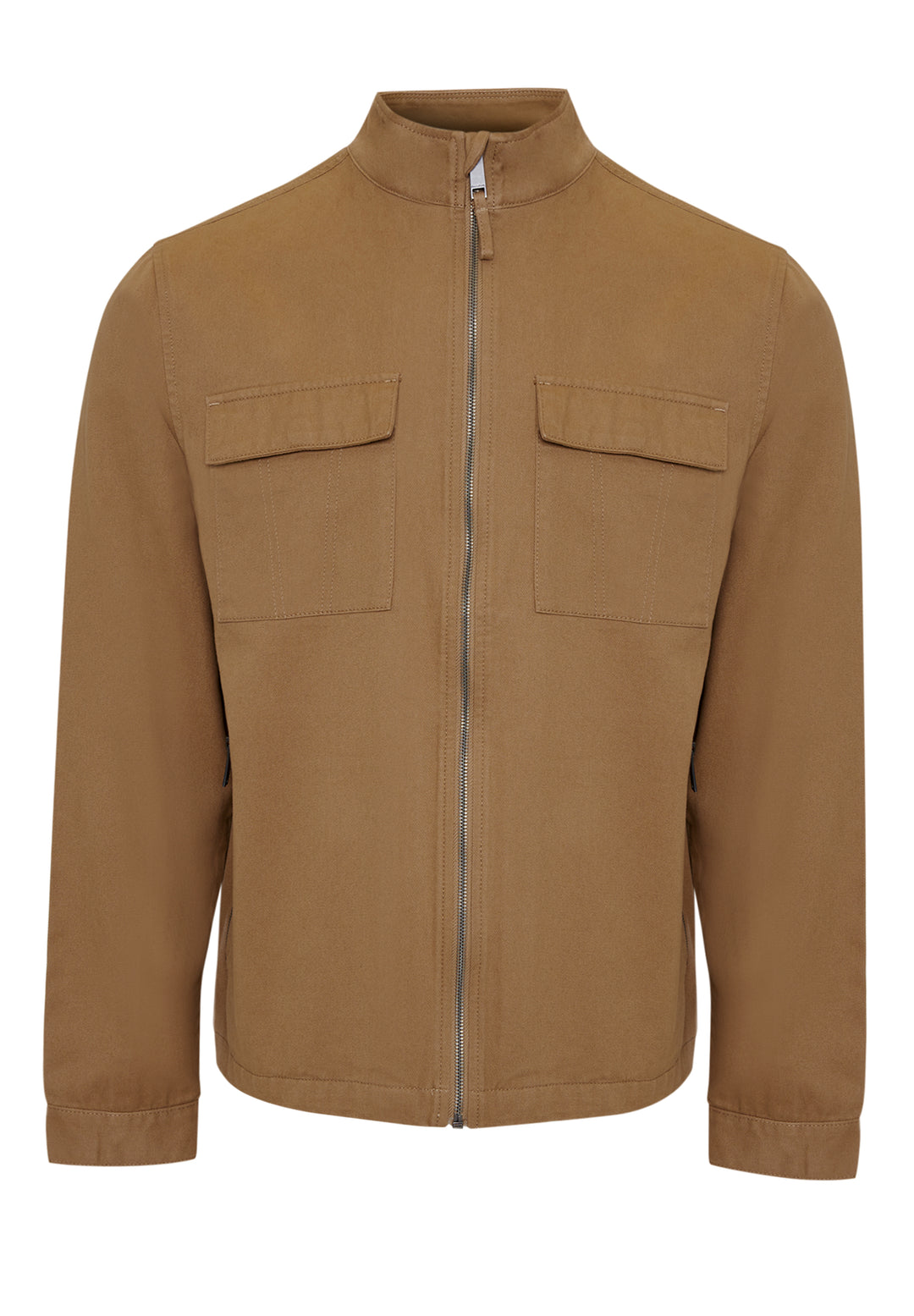 Dark Stone Cotton Twill Lightweight Funnel Neck Jacket