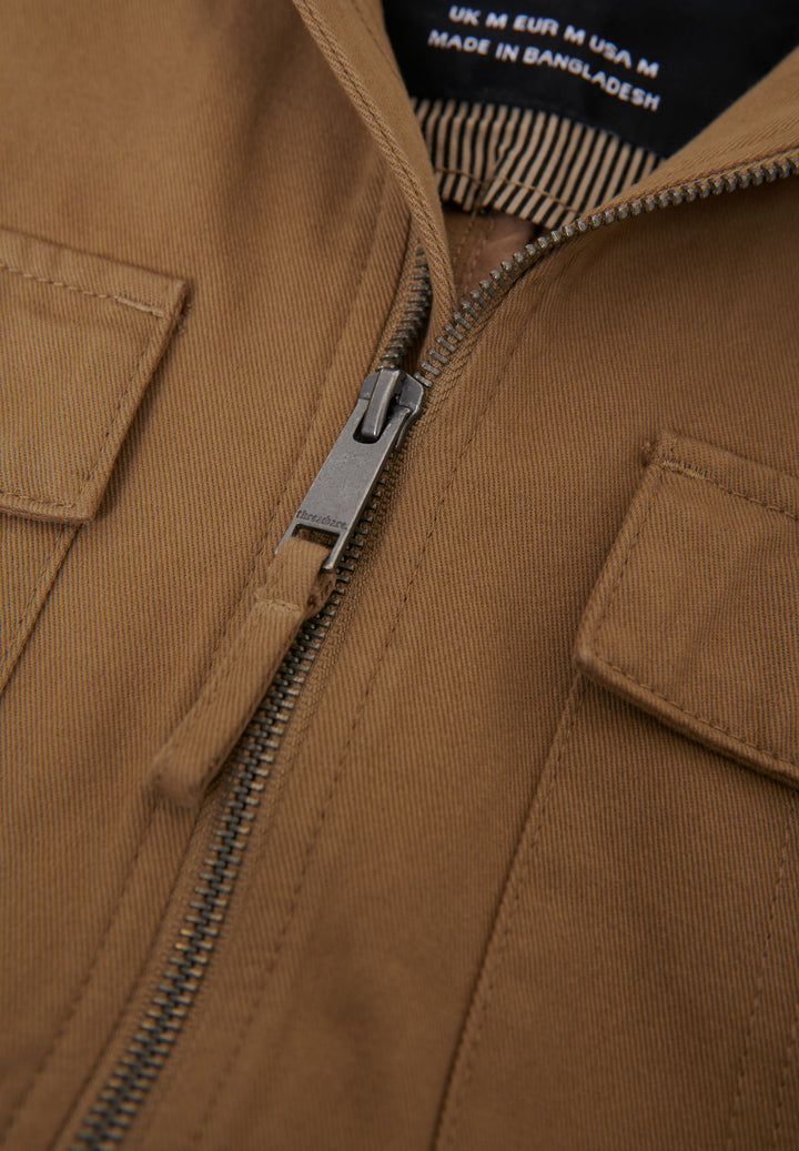 Dark Stone Cotton Twill Lightweight Funnel Neck Jacket