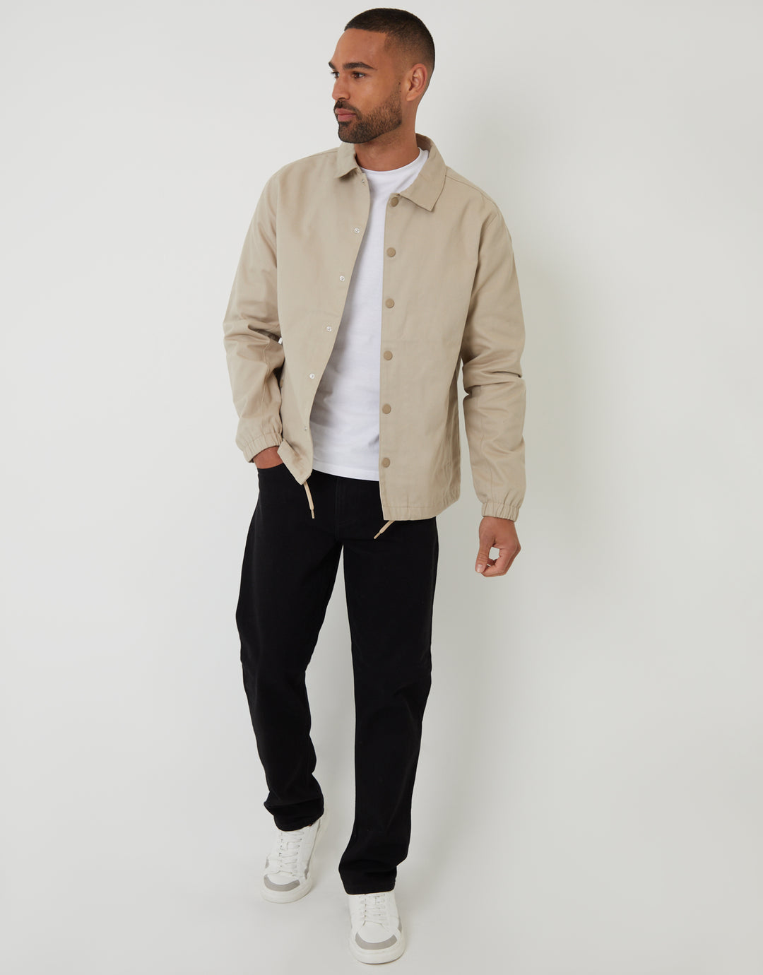 Stone Cotton Twill Lightweight Collared Jacket