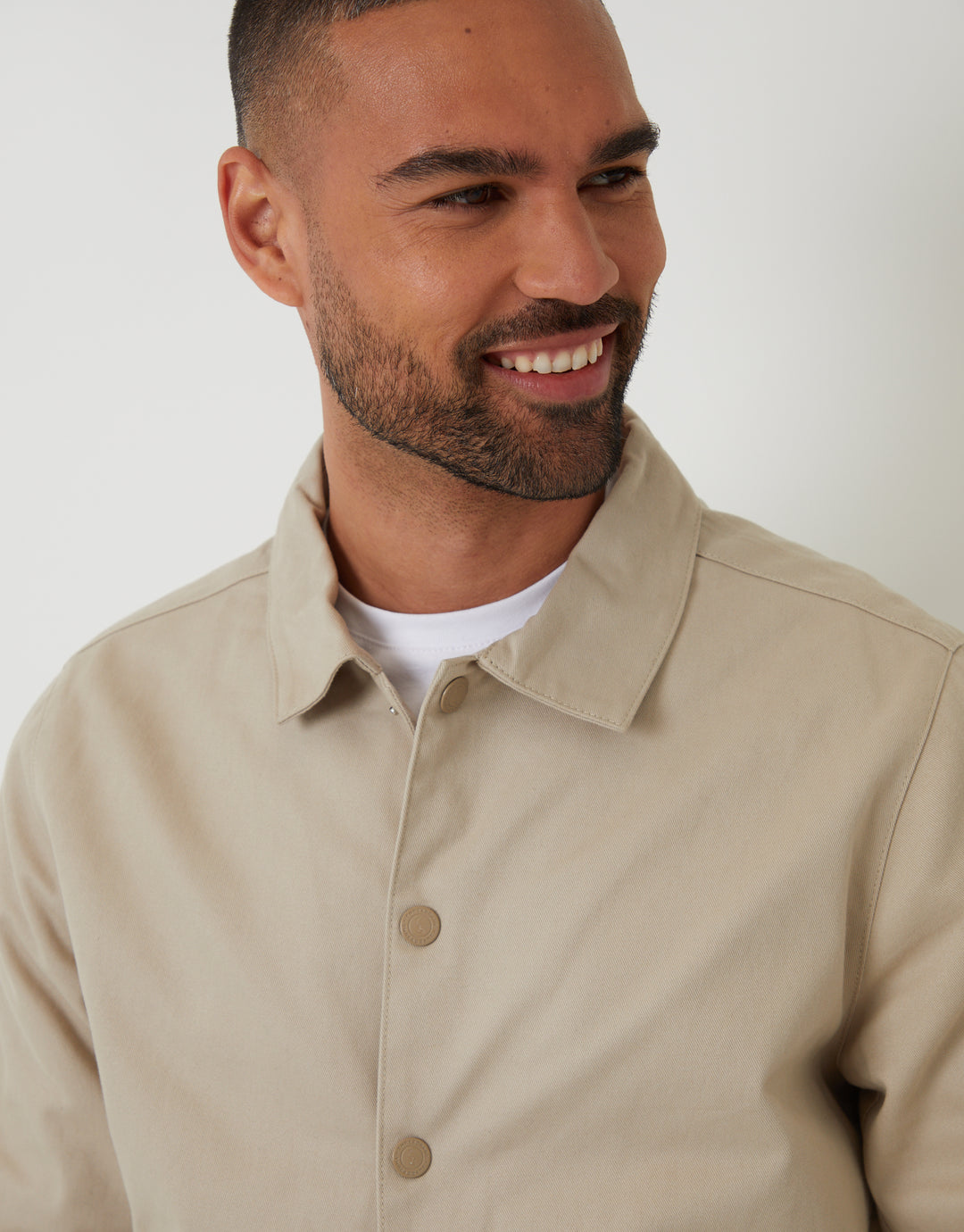 Stone Cotton Twill Lightweight Collared Jacket