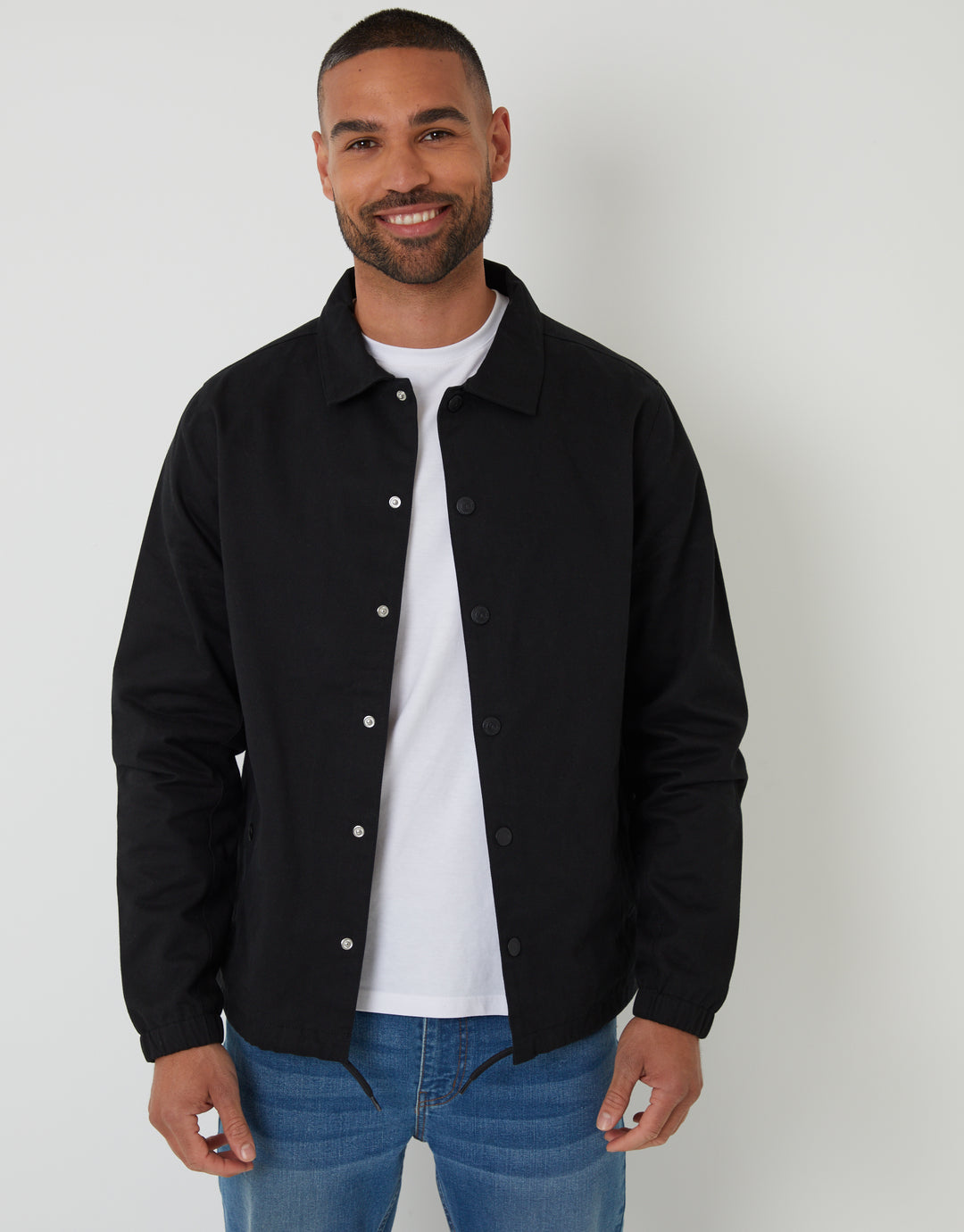 Black Cotton Twill Lightweight Collared Jacket