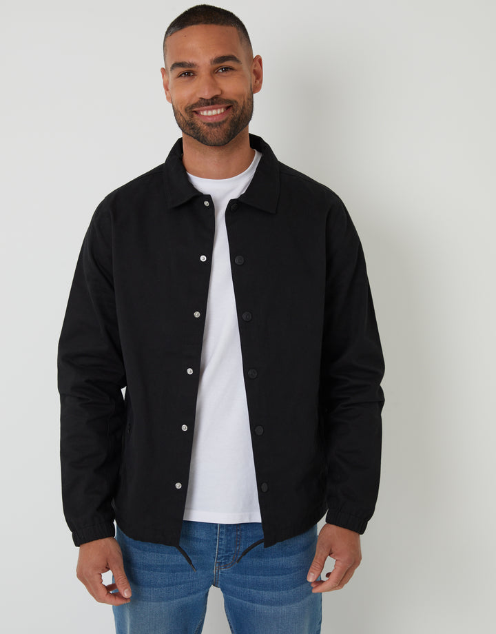 Black Cotton Twill Lightweight Collared Jacket