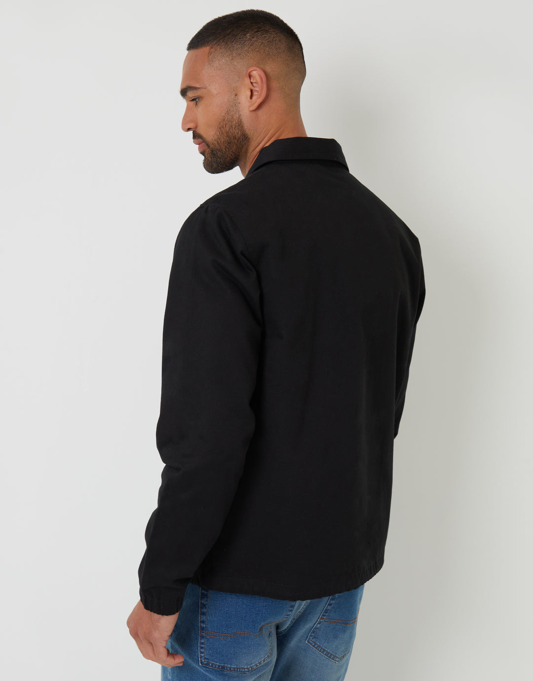 Black Cotton Twill Lightweight Collared Jacket