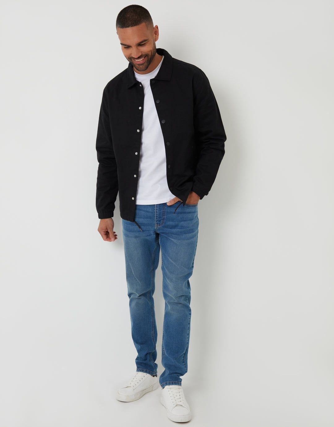Black Cotton Twill Lightweight Collared Jacket