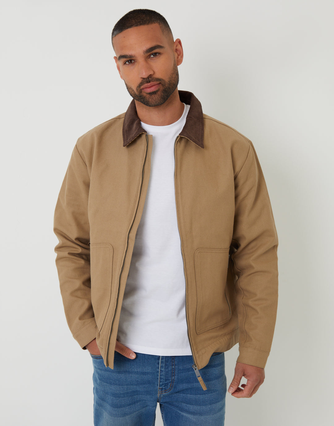 Dark Stone Cotton Corduroy Collar Lightweight Jacket