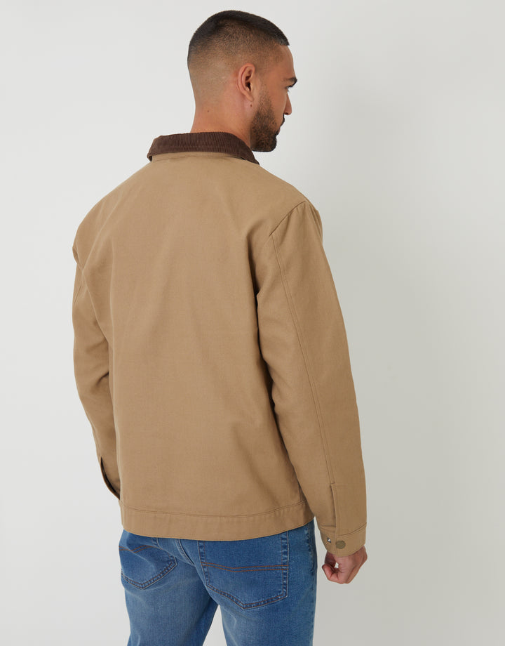 Dark Stone Cotton Corduroy Collar Lightweight Jacket