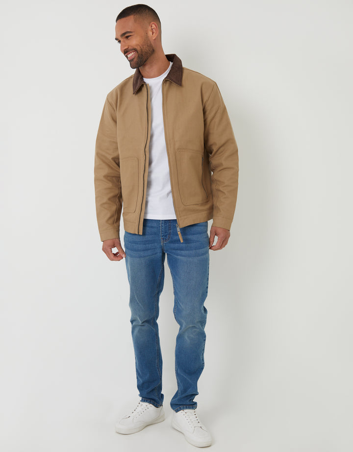 Dark Stone Cotton Corduroy Collar Lightweight Jacket