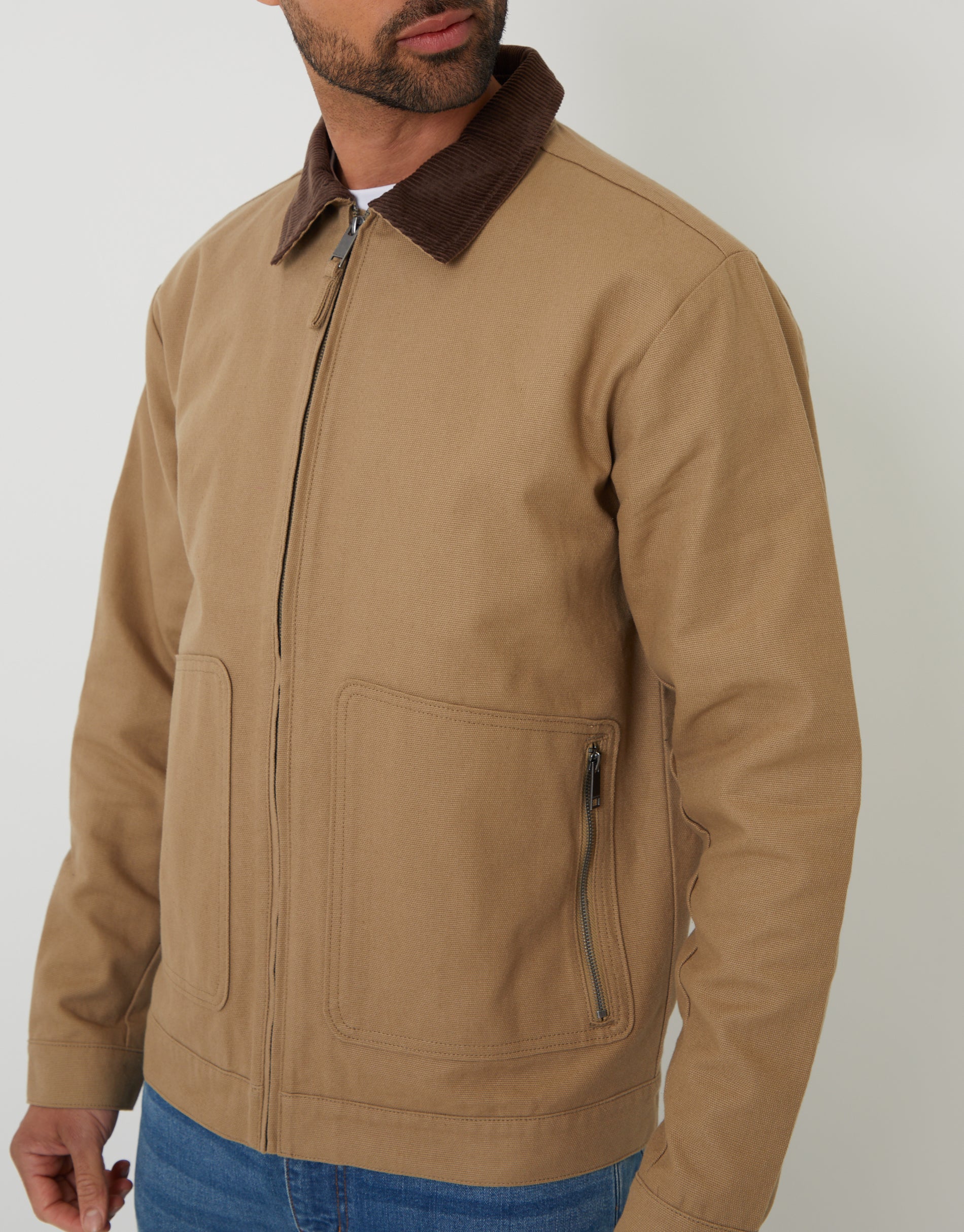 Threadbare Men's Dark Stone Cotton Corduroy Collar Lightweight Jacket