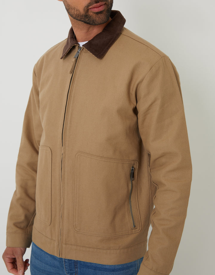 Dark Stone Cotton Corduroy Collar Lightweight Jacket