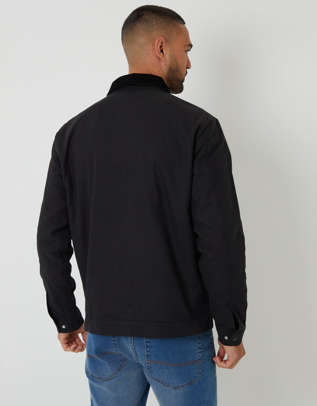 Black Cotton Corduroy Collar Lightweight Jacket