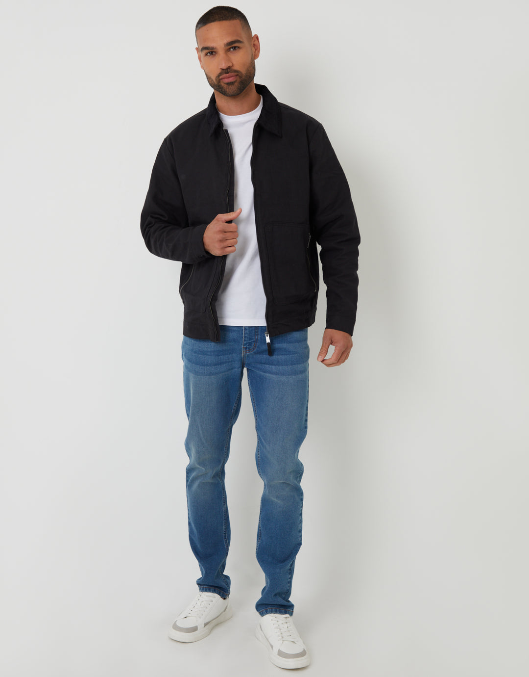 Black Cotton Corduroy Collar Lightweight Jacket