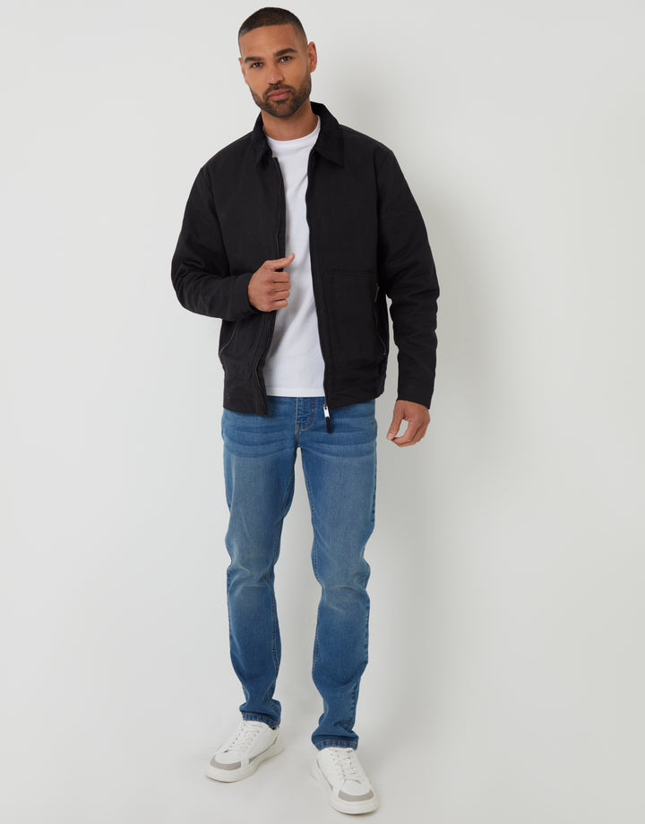 Black Cotton Corduroy Collar Lightweight Jacket