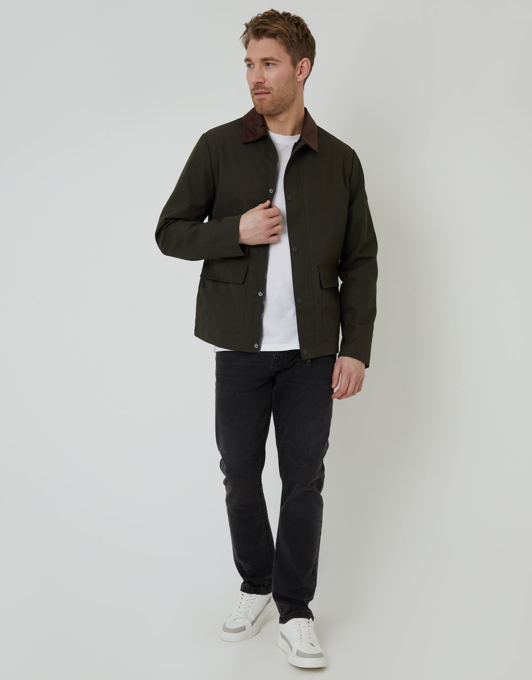 Khaki Green Showerproof Collared Lightweight Jacket