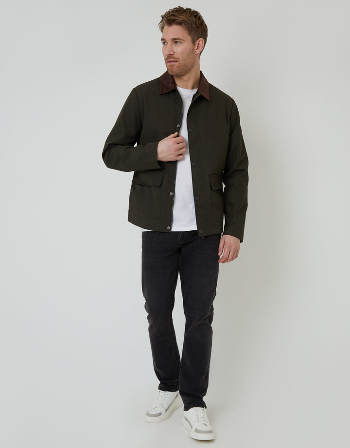 Khaki Green Showerproof Collared Lightweight Jacket