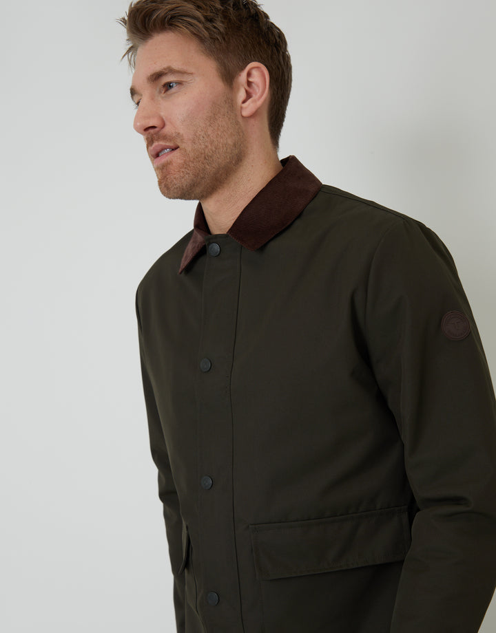 Khaki Green Showerproof Collared Lightweight Jacket