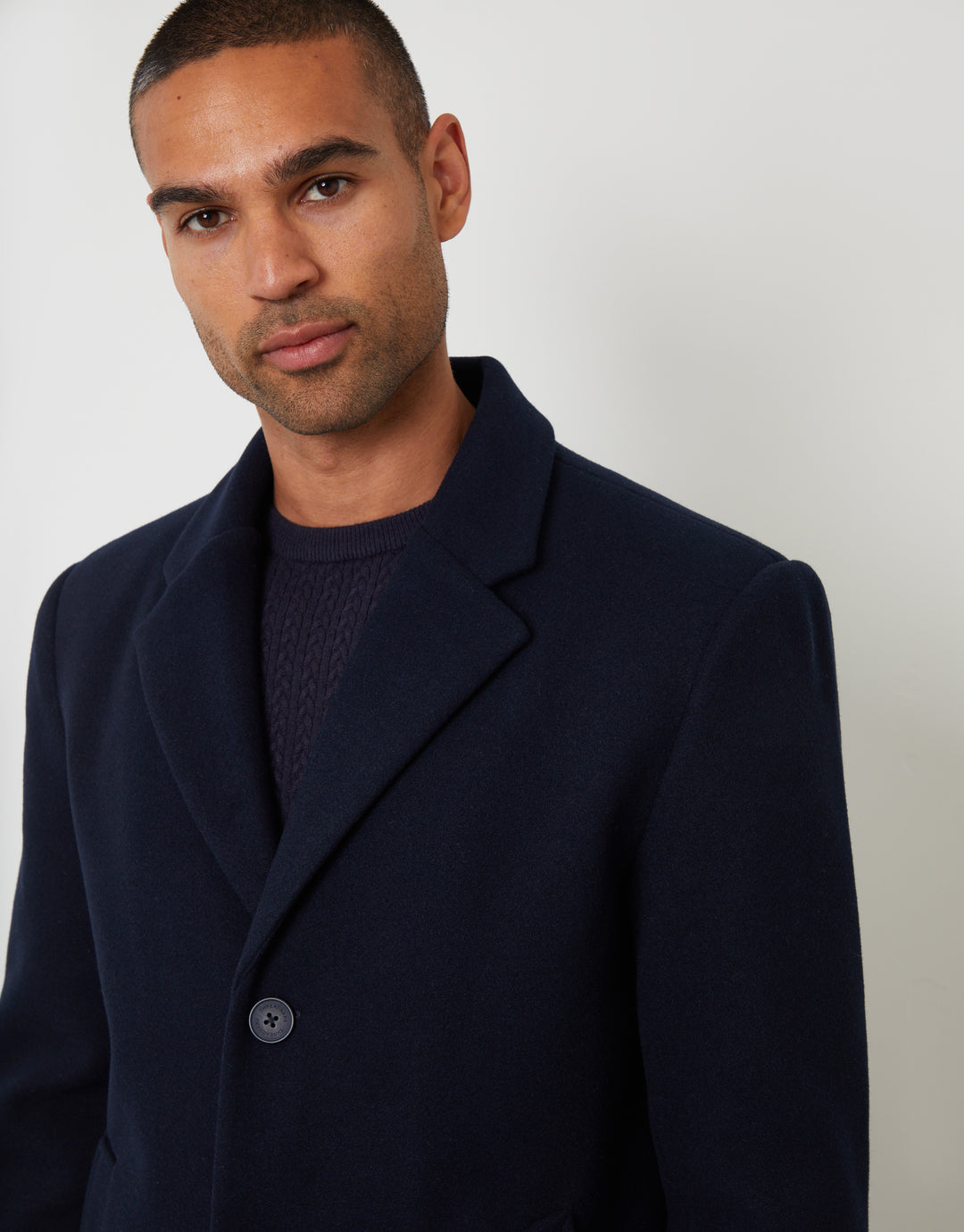 Navy Faux Wool Overcoat