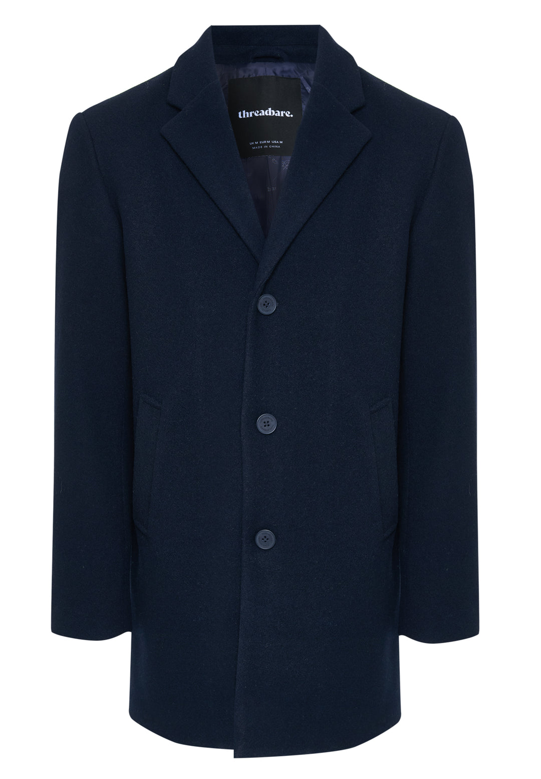 Navy Faux Wool Overcoat