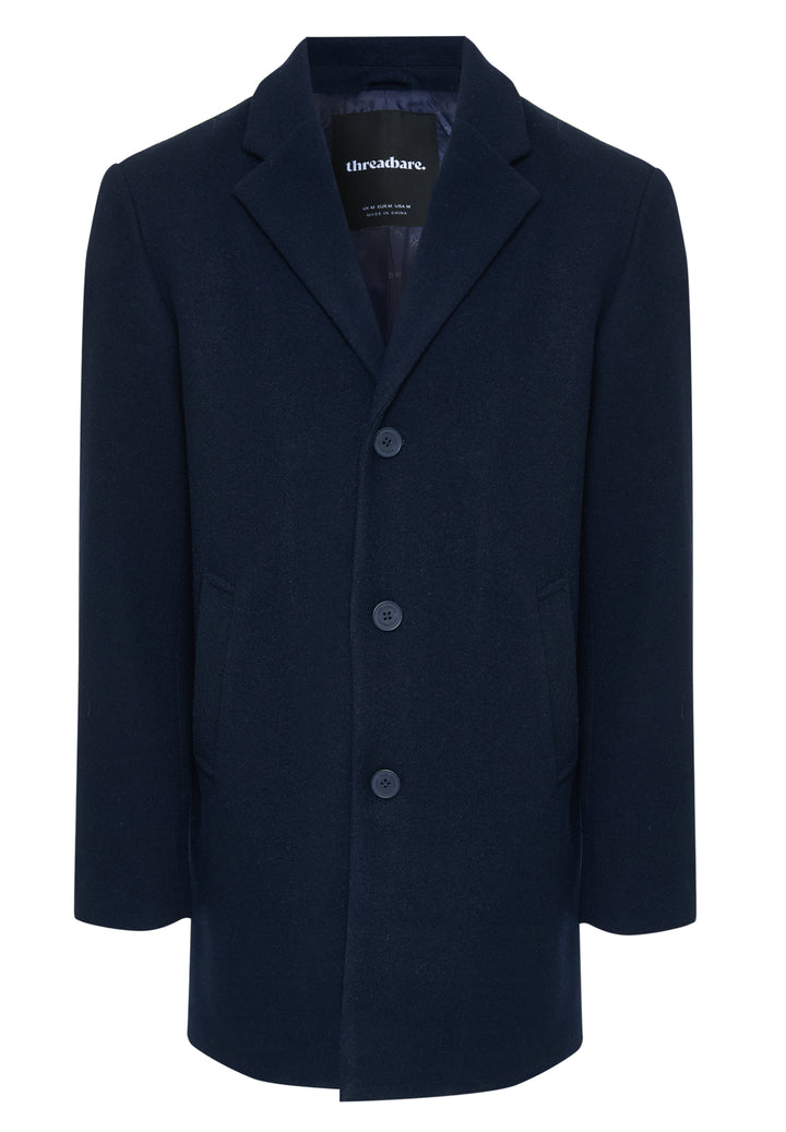Navy Faux Wool Overcoat