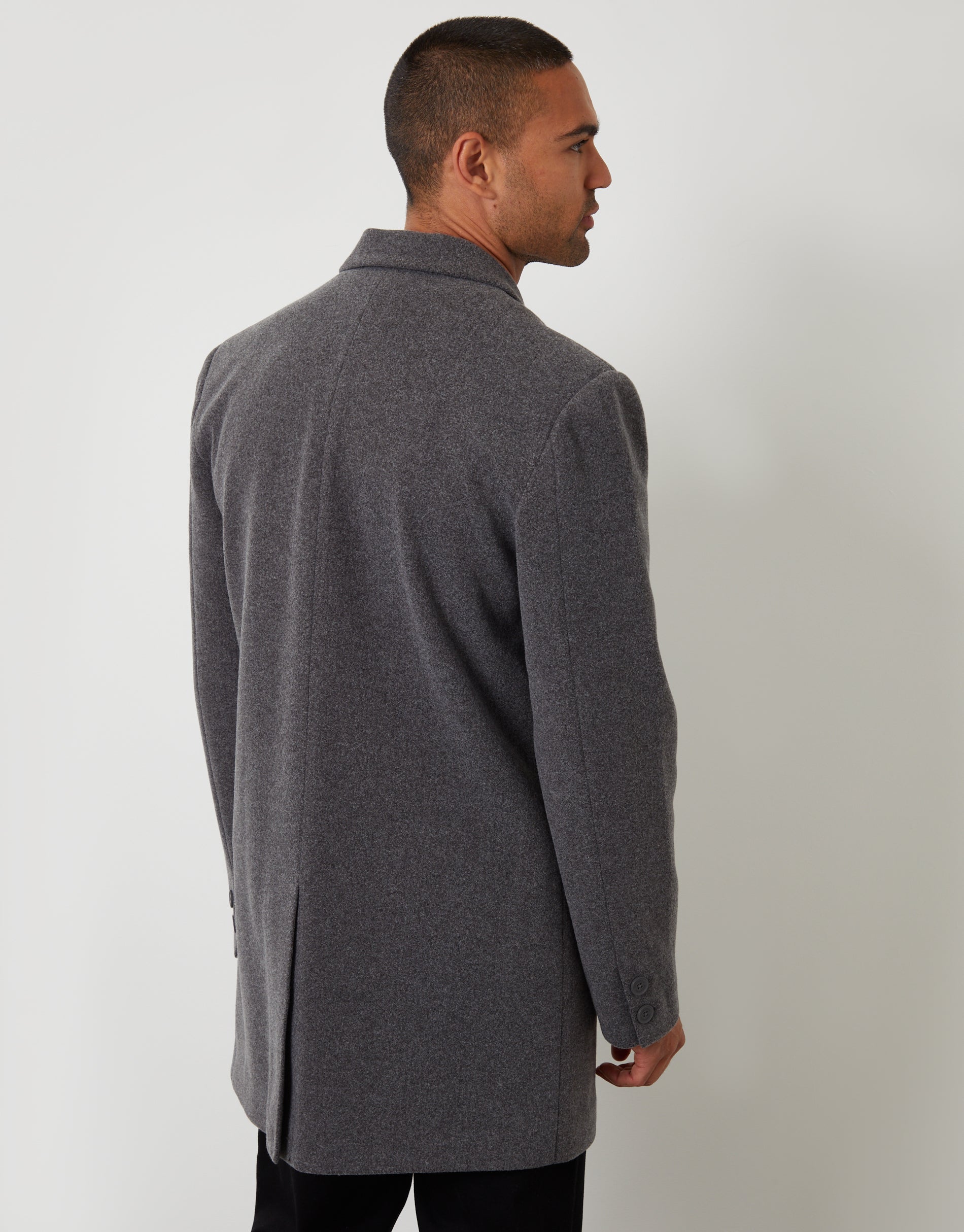 Threadbare Men's Charcoal Grey Faux Wool Overcoat