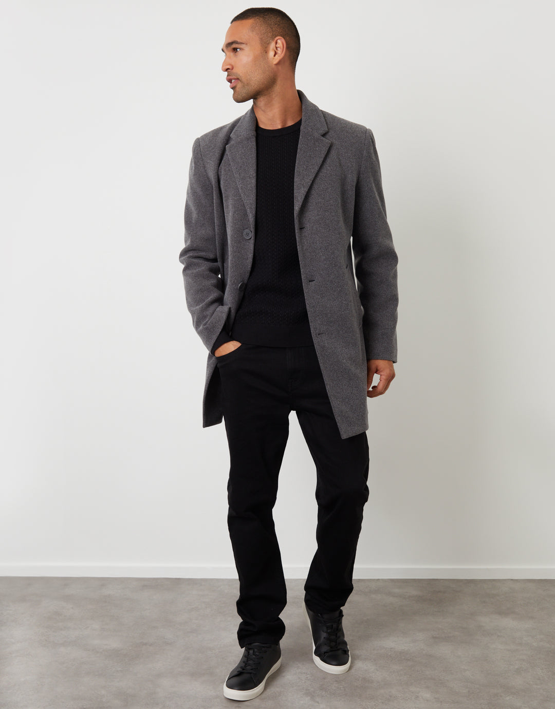 Charcoal Grey Faux Wool Overcoat