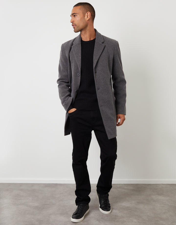 Charcoal Grey Faux Wool Overcoat