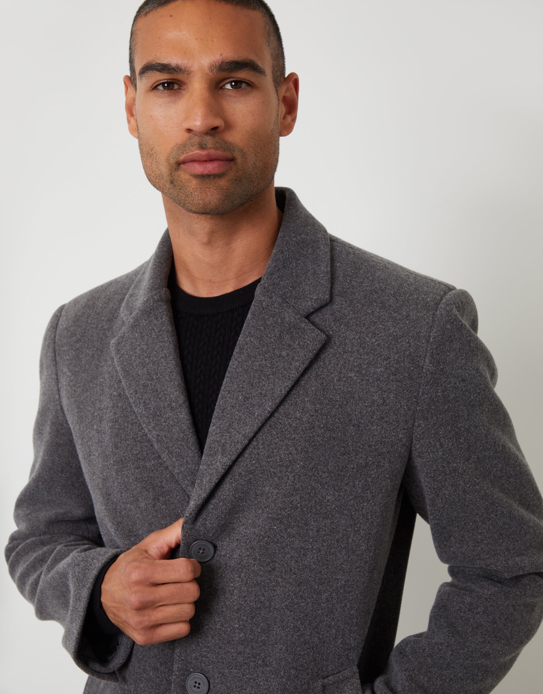 Threadbare Men's Charcoal Grey Faux Wool Overcoat