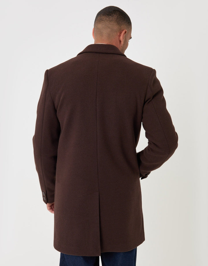 Threadbare Faux Wool Overcoat in Chocolate Brown - back view