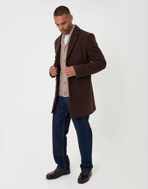 Threadbare Faux Wool Overcoat in Chocolate Brown - full body
