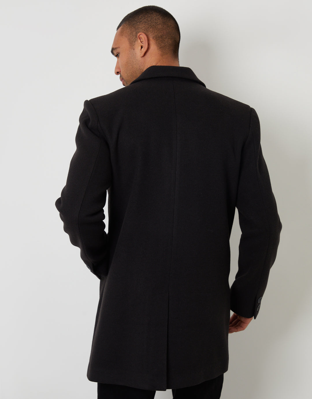 Black Faux Wool Overcoat
