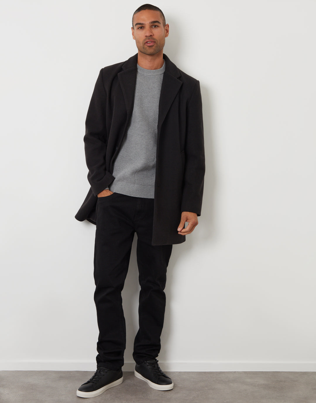 Black Faux Wool Overcoat