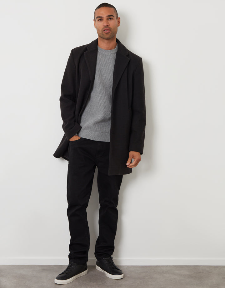 Black Faux Wool Overcoat