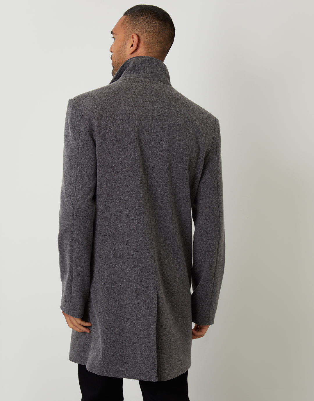 Charcoal Grey Faux Wool Mock Layer Longline Utility Coat