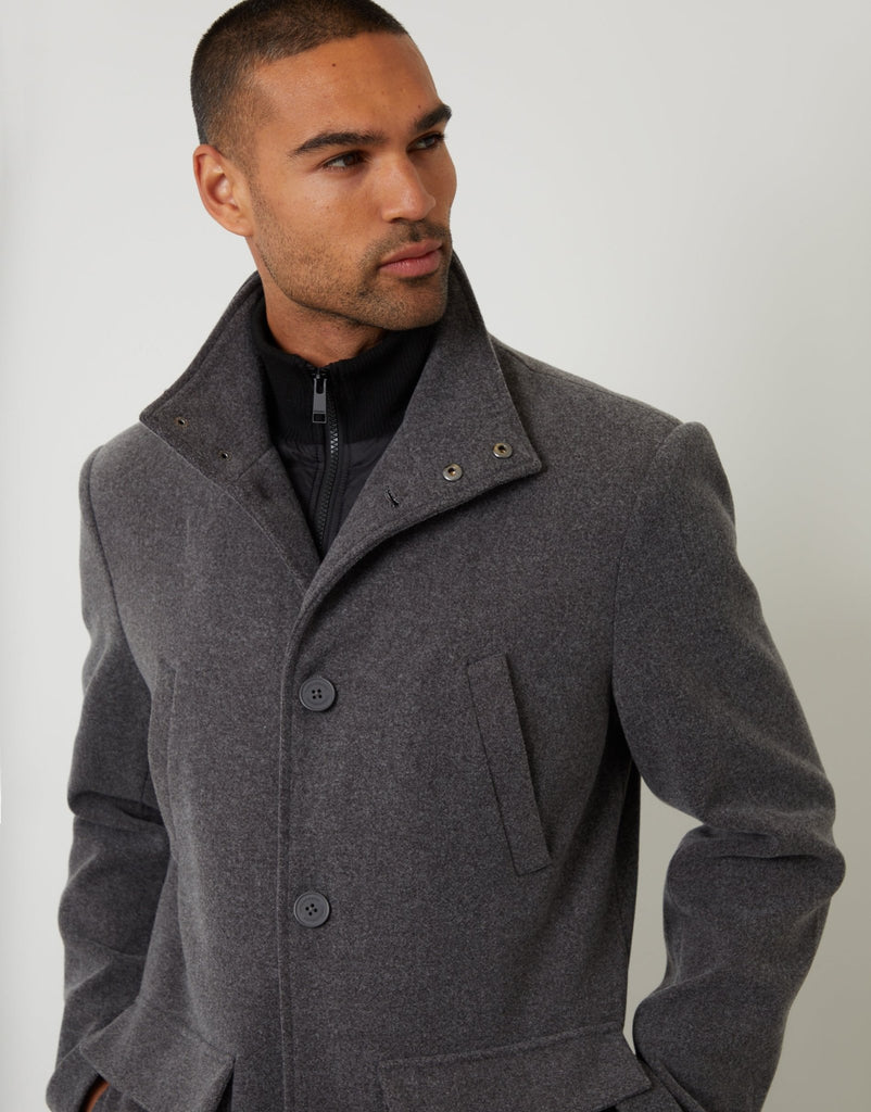 Faux Wool Mock Layer Longline Utility Coat