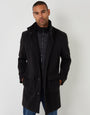 Black Faux Wool Mock Layer Longline Utility Coat