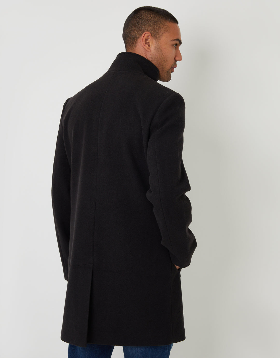Black Faux Wool Mock Layer Longline Utility Coat