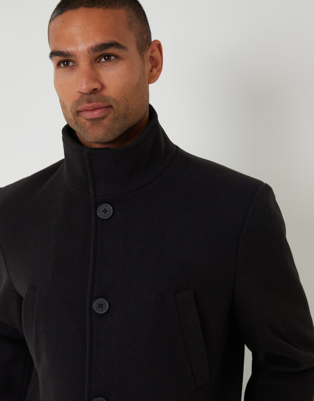 Black Faux Wool Mock Layer Longline Utility Coat